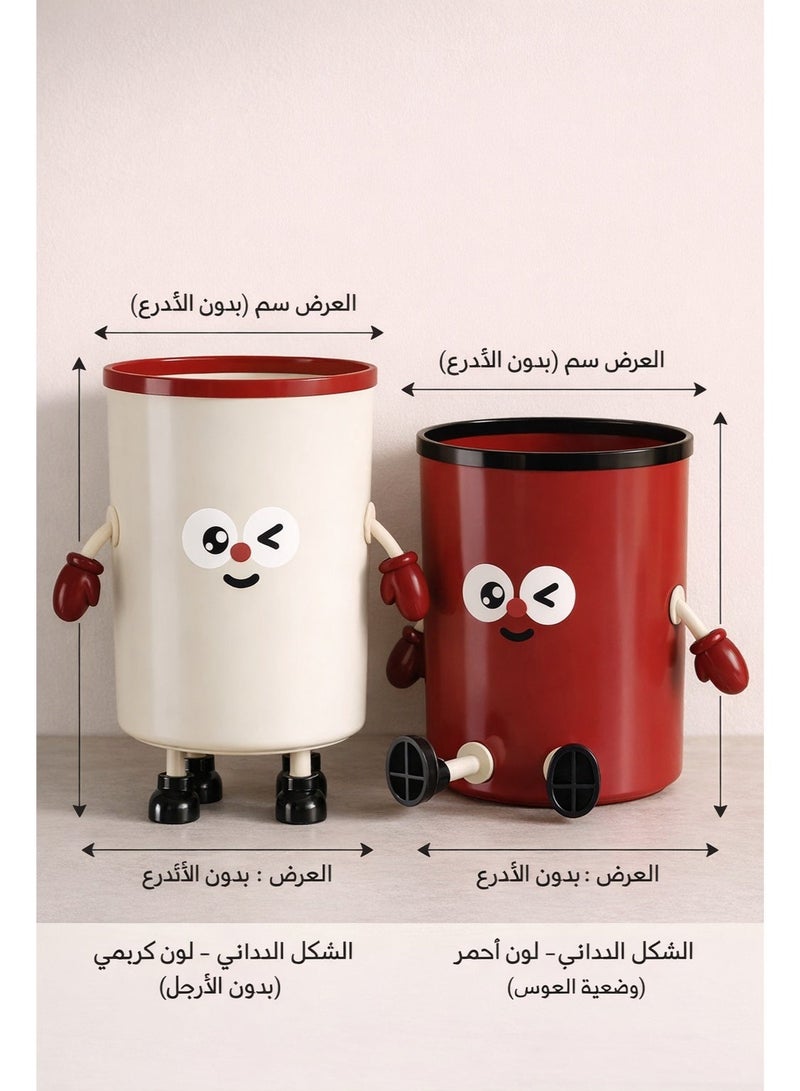 مجموعة عربات المهملات من 2 قطع: عربة مهملات كبيرة باللون الأحمر الوردي (نوع الجالس) + عربة مهملات كبيرة باللون الأبيض (نوع الواقف) | عربة مهملات تزيينية منزلية لغرفة المعيشة، المطبخ، غرفة النوم وحمام المطبخ (مع غطاء، سعة كبيرة، جماليات عالية) - Image 2